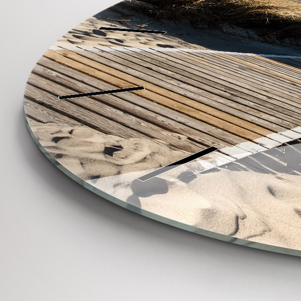 Round glass wall clock View of the beach