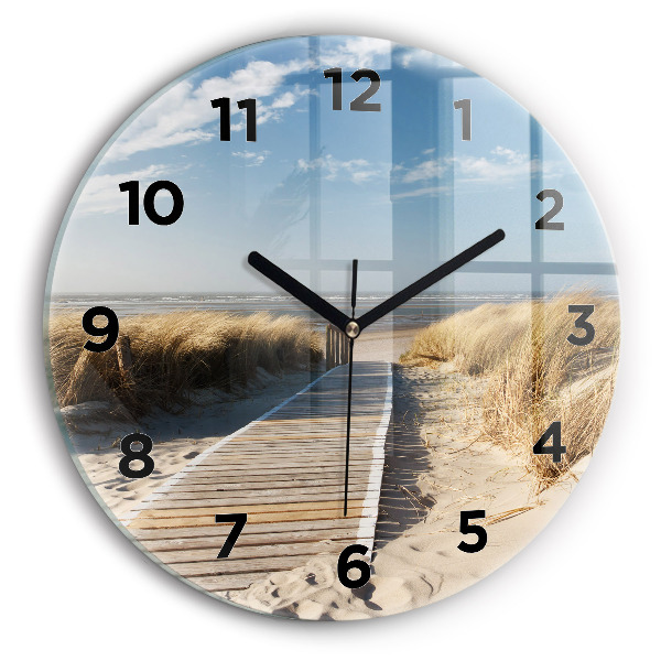 Round glass wall clock View of the beach