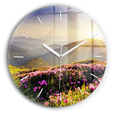 Round glass wall clock Mountain landscape