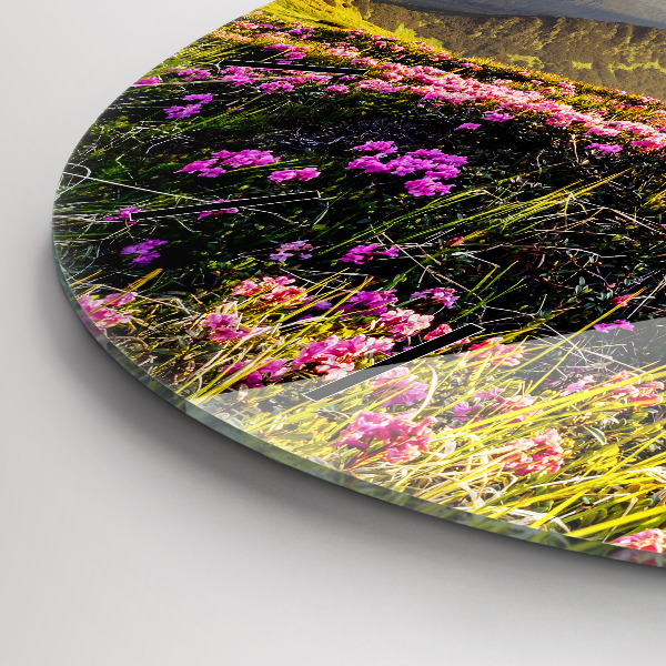 Round glass wall clock Mountain landscape