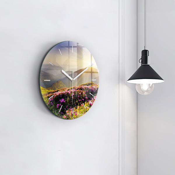 Round glass wall clock Mountain landscape