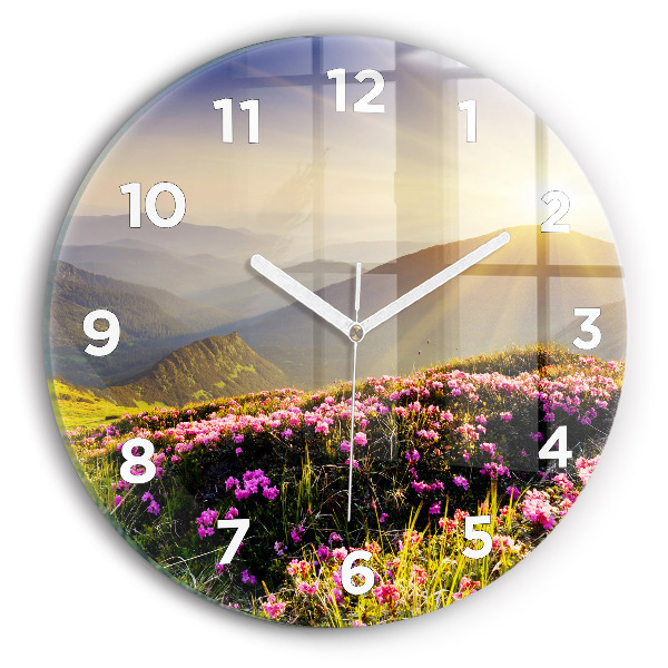 Round glass wall clock Mountain landscape