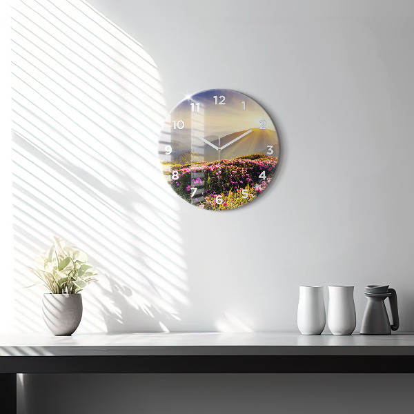 Round glass wall clock Mountain landscape