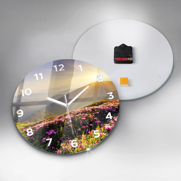 Round glass wall clock Mountain landscape