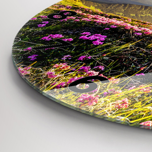 Round glass wall clock Mountain landscape