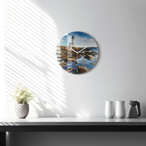 Round glass wall clock Annisquam Lighthouse