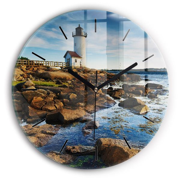 Round glass wall clock Annisquam Lighthouse