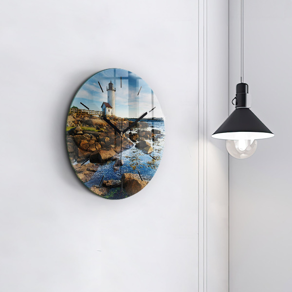 Round glass wall clock Annisquam Lighthouse