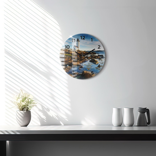 Round glass wall clock Annisquam Lighthouse