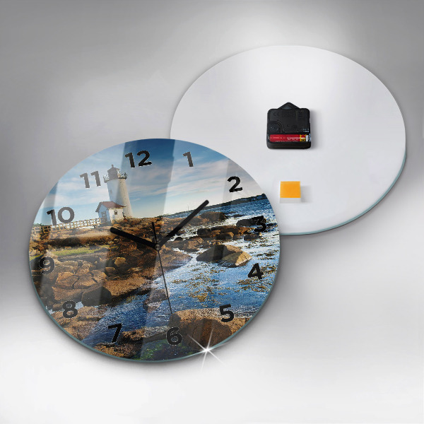 Round glass wall clock Annisquam Lighthouse