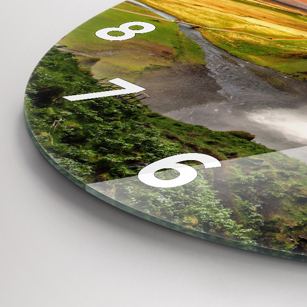 Round glass wall clock Waterfall in Iceland