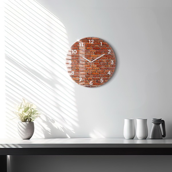 Round glass wall clock Old brick wall