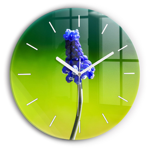 Round glass wall clock Blue flowers