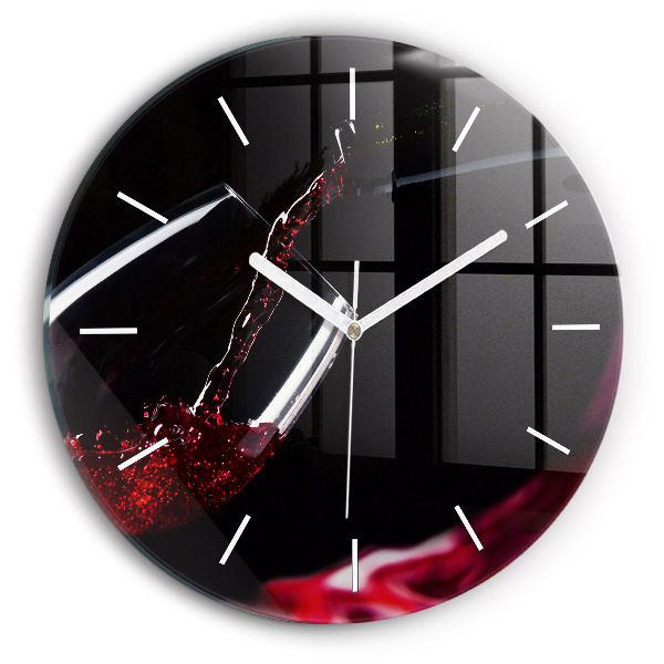 Round glass wall clock Red wine