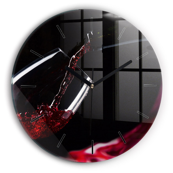 Round glass wall clock Red wine