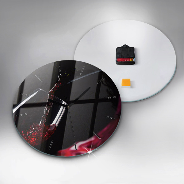 Round glass wall clock Red wine