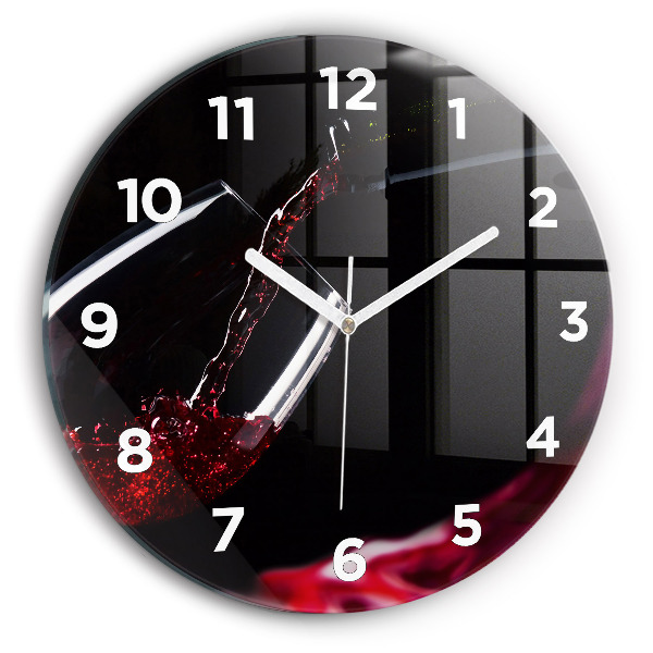 Round glass wall clock Red wine