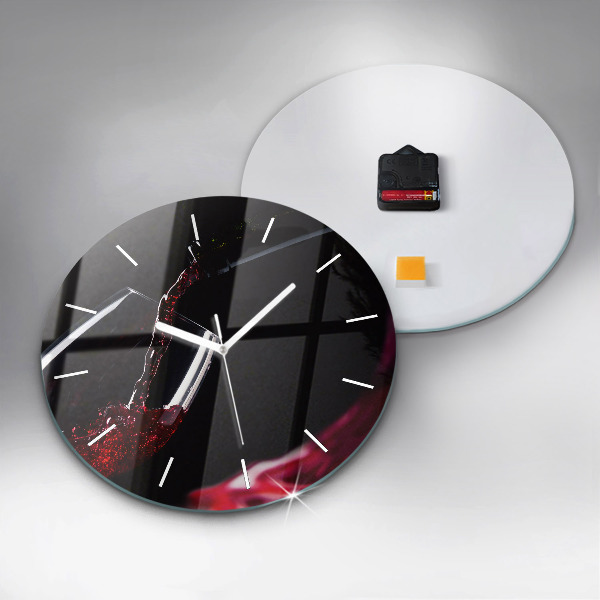 Round glass wall clock Red wine