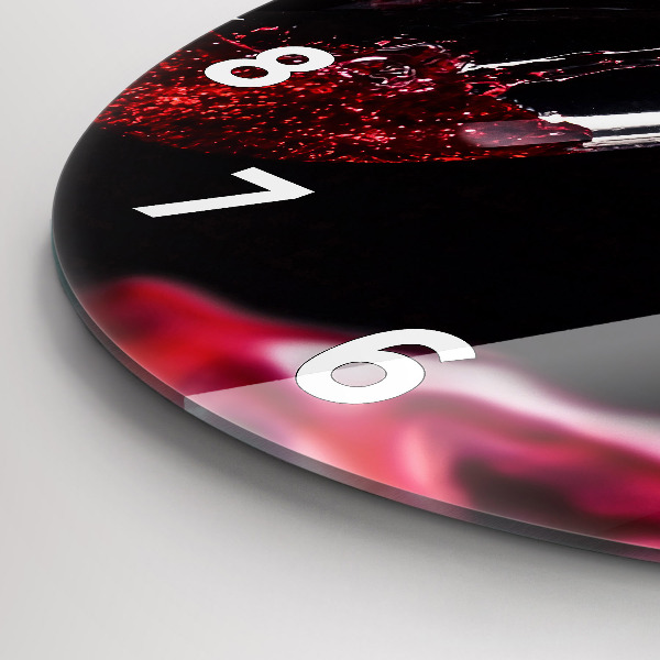 Round glass wall clock Red wine