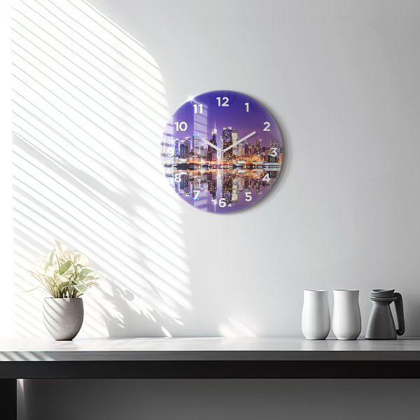 Round glass wall clock New York City at Night