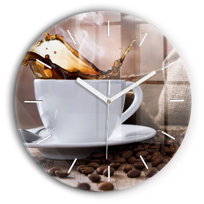 Round glass wall clock A cup of coffee