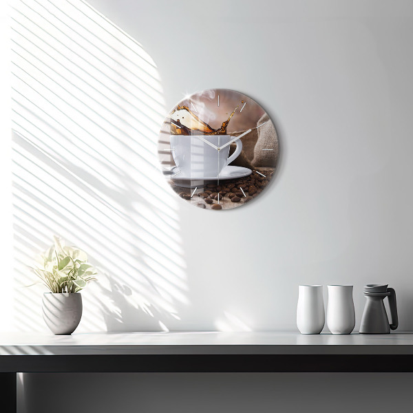 Round glass wall clock A cup of coffee
