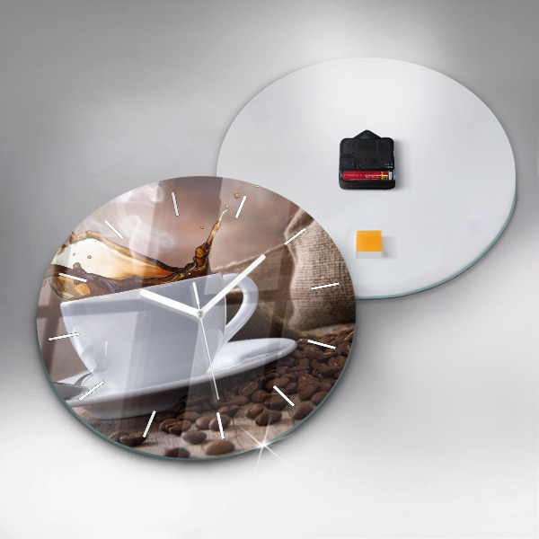 Round glass wall clock A cup of coffee