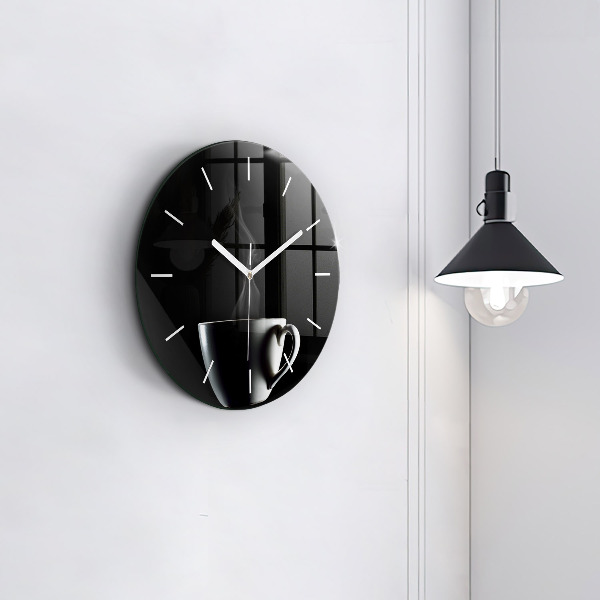 Round glass wall clock A cup of coffee