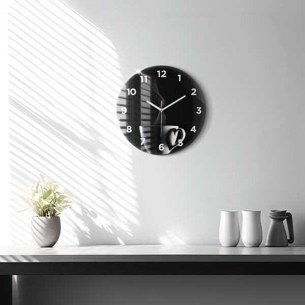 Round glass wall clock A cup of coffee
