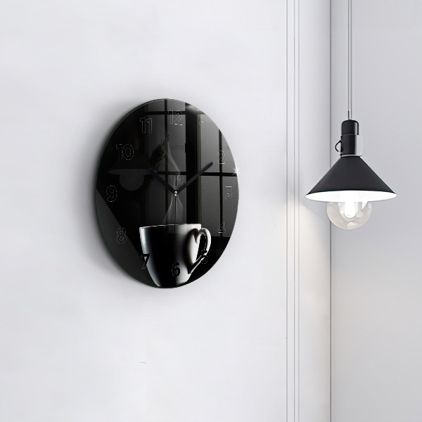 Round glass wall clock A cup of coffee