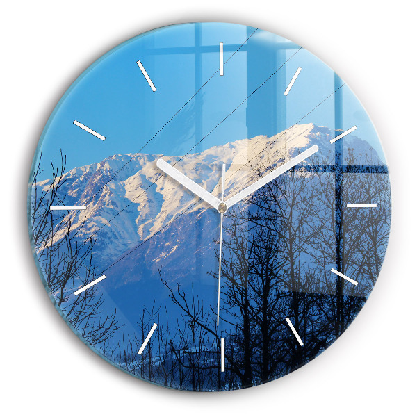 Round glass wall clock Mountain view