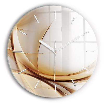 Round glass wall clock Golden abstraction