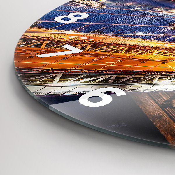 Round glass wall clock New York and the sunset