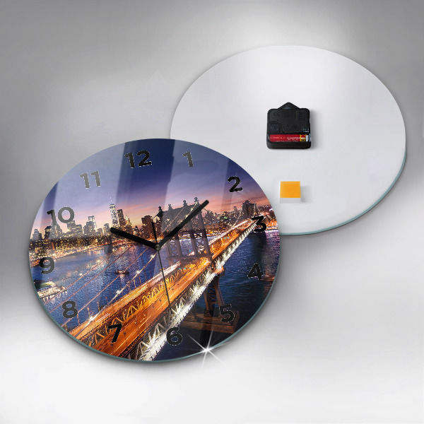 Round glass wall clock New York and the sunset