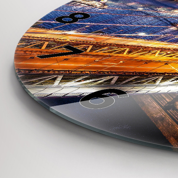 Round glass wall clock New York and the sunset