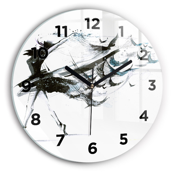 Round glass wall clock Woman dancing ballet