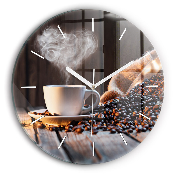 Round glass wall clock A cup of coffee