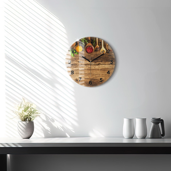 Round glass wall clock Spoons of spices