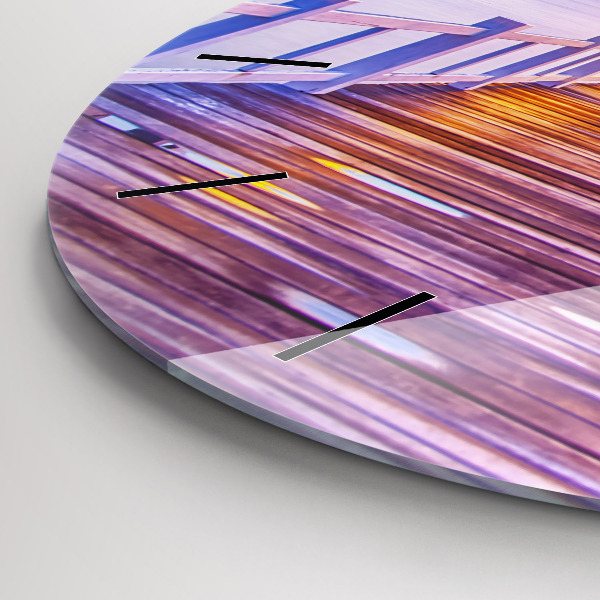 Round glass wall clock The bridge in the port in the evening