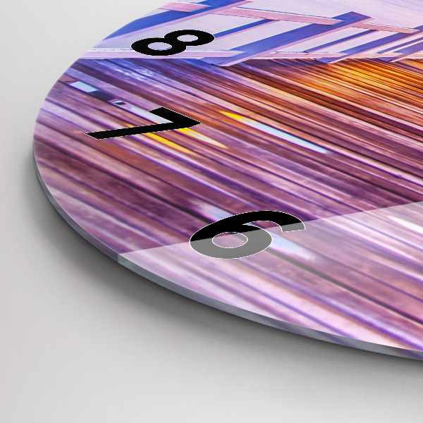 Round glass wall clock The bridge in the port in the evening