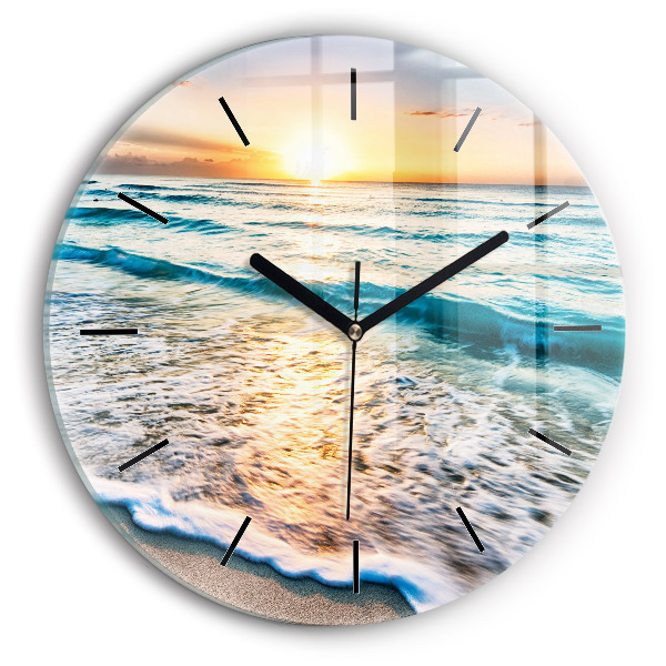 Round glass wall clock Beach, sea and sand