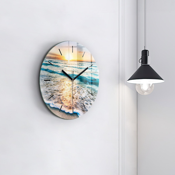 Round glass wall clock Beach, sea and sand
