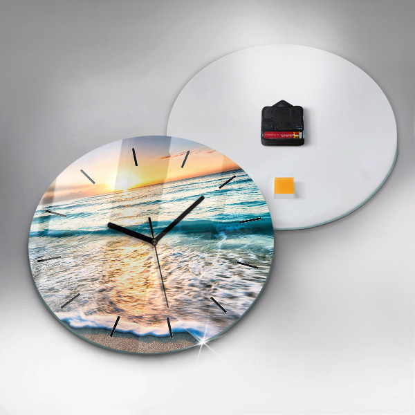 Round glass wall clock Beach, sea and sand