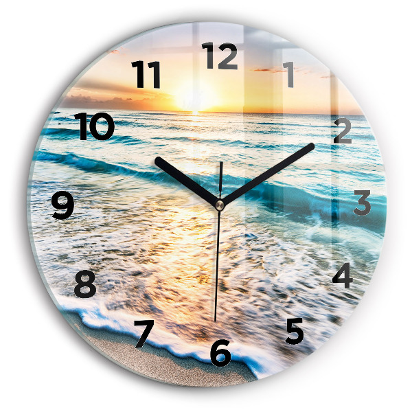 Round glass wall clock Beach, sea and sand