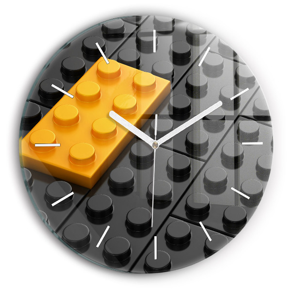 Round glass wall clock Toy blocks