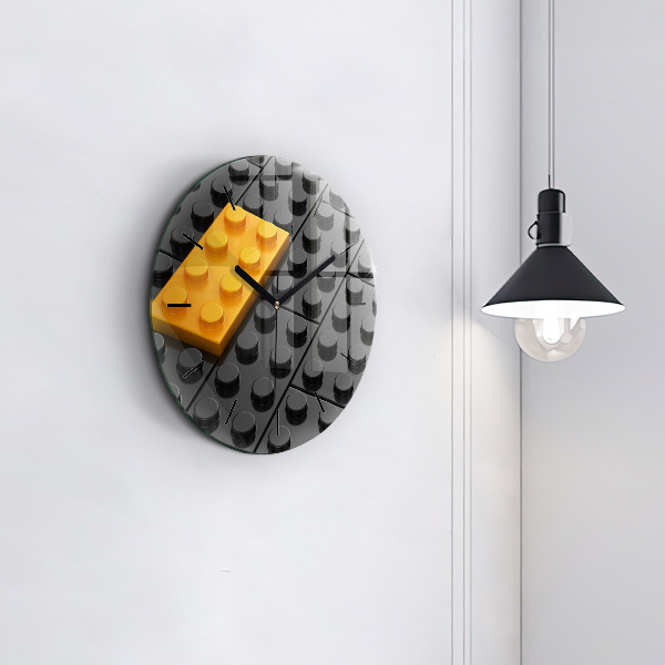 Round glass wall clock Toy blocks