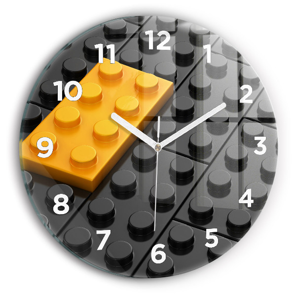 Round glass wall clock Toy blocks