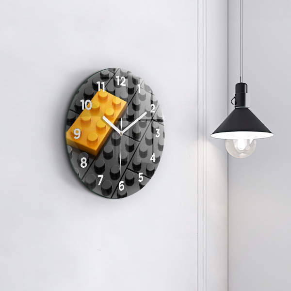 Round glass wall clock Toy blocks