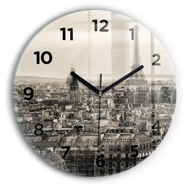 Round glass wall clock Panorama of Paris