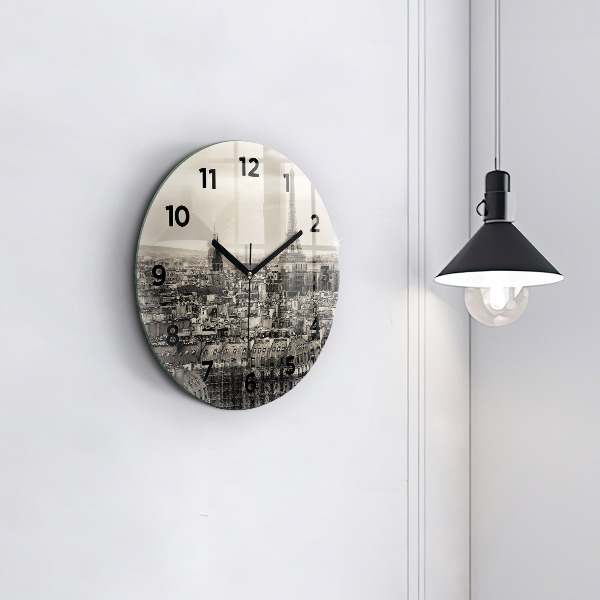 Round glass wall clock Panorama of Paris